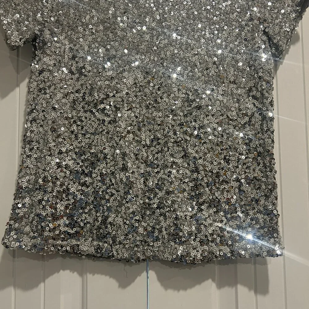 Nordstrom 1901 Silver Sequins Top Girls Size L 10/12